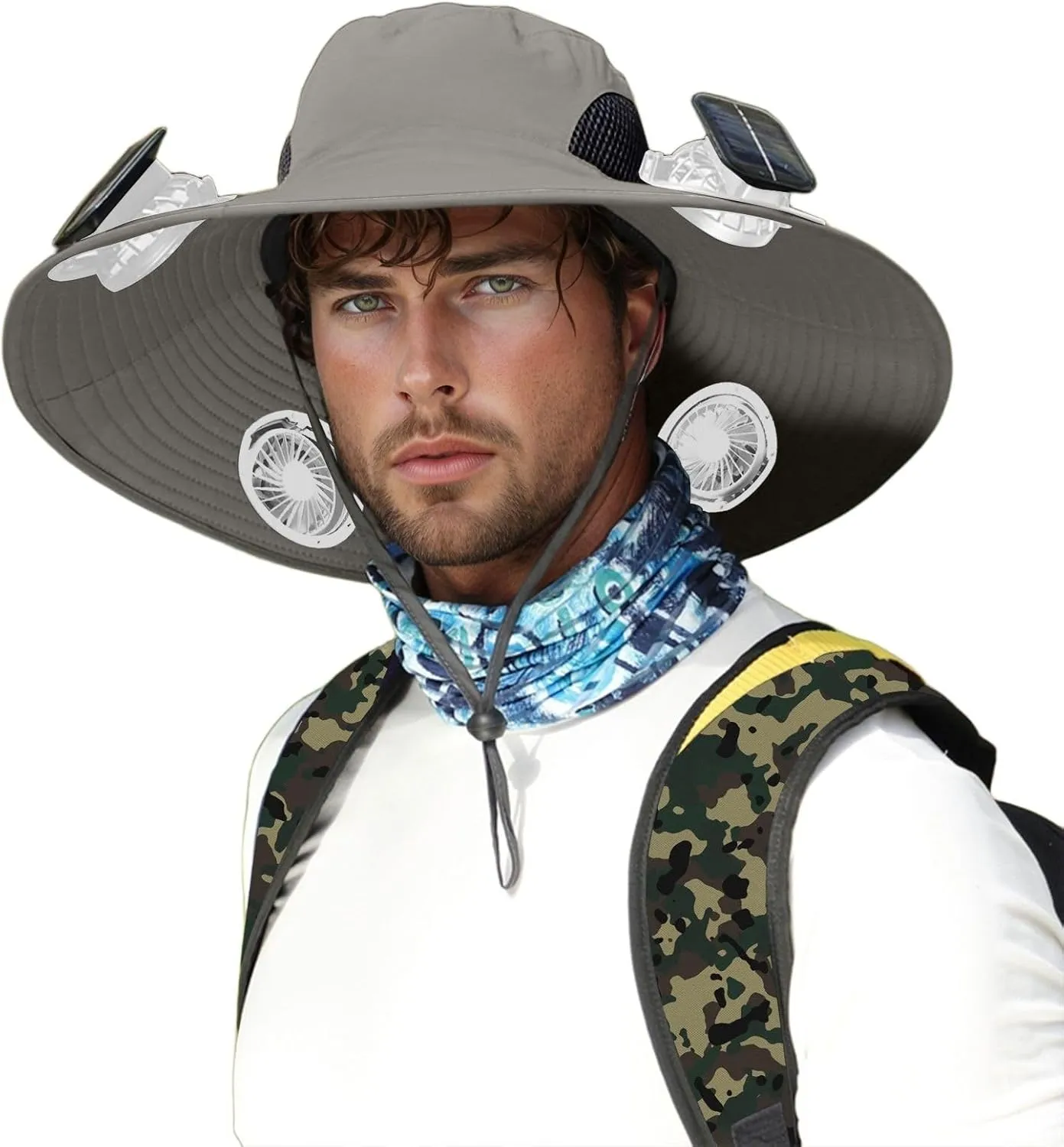 2PC Solar Hat with Built in Fan, Wide Brim Solar Fan Hat Outdoor Fishing, UPF 50  Summer Quick-Dry Hats for Men Women