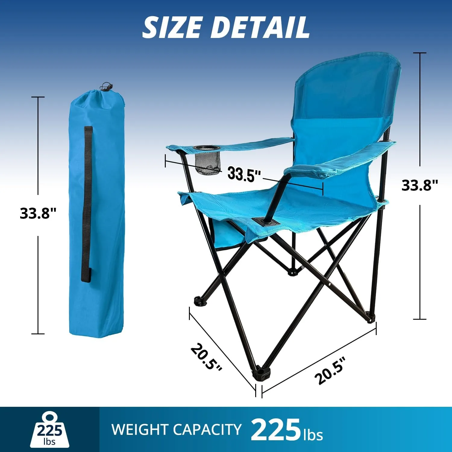 2PCS Folding Outdoor Beach Camp Chair with Cup Holder, Storage Pocket, Waterproof Bag Outdoor Arm Chair, Supports 225LBS, Blue