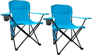 2PCS Folding Outdoor Beach Camp Chair with Cup Holder, Storage Pocket, Waterproof Bag Outdoor Arm Chair, Supports 225LBS, Blue