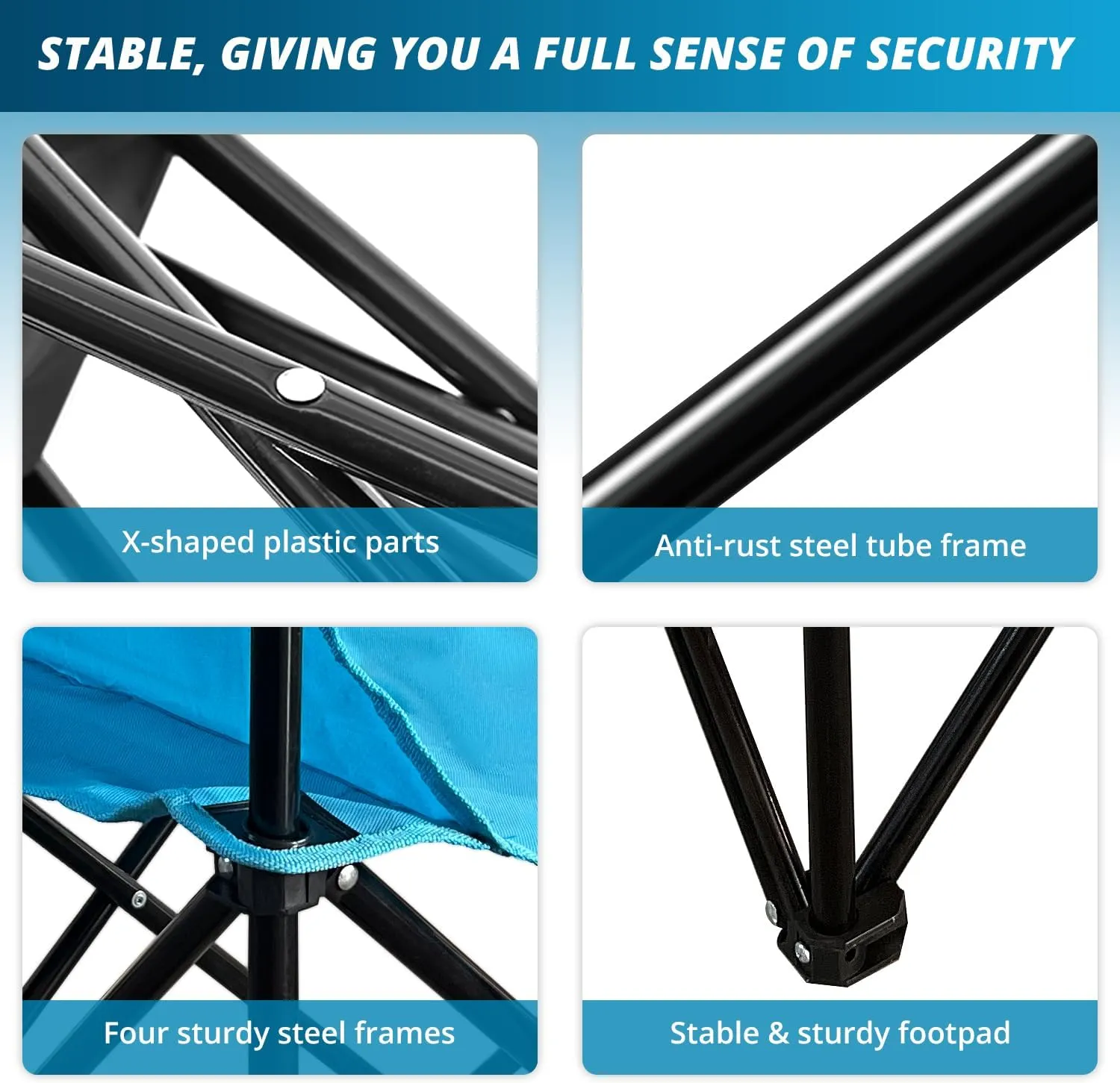 2PCS Folding Outdoor Beach Camp Chair with Cup Holder, Storage Pocket, Waterproof Bag Outdoor Arm Chair, Supports 225LBS, Blue