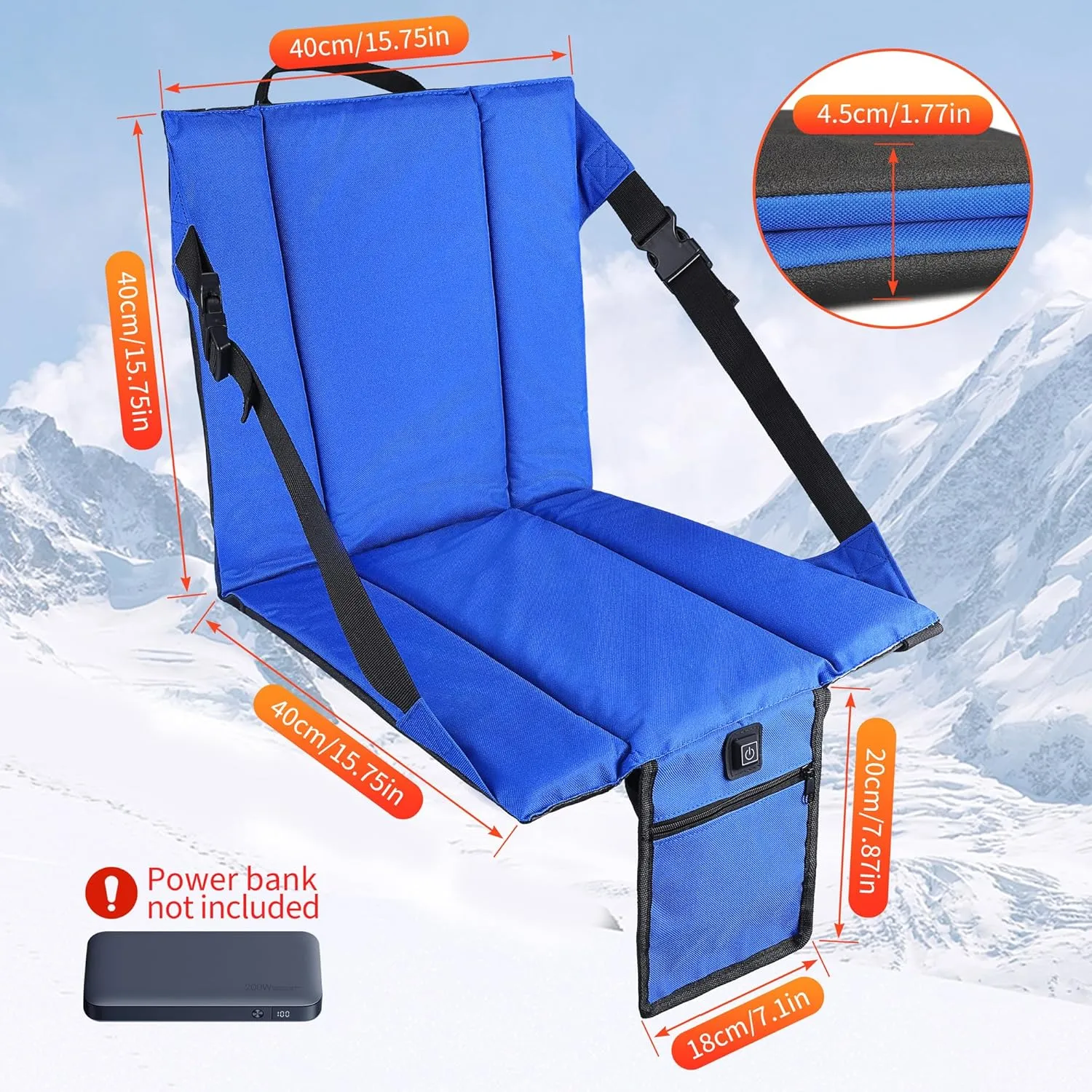 2PCS Portable Stadium Seat Cushion for Bleachers,Folding Lightweight Seat with Backrest,Adjustable Straps,Ideal for Camping,Hiking,Sports Events,Outdoor Concerts