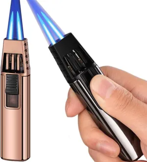 2pcs Torch Lighter, Adjustable Double Jet Flame Refillable Butane Fuel Lighter Windproof Lighter for Grill BBQ Gas Fireplace Fire Camping (Butane Gas Not Included) (Color : Black Gold)