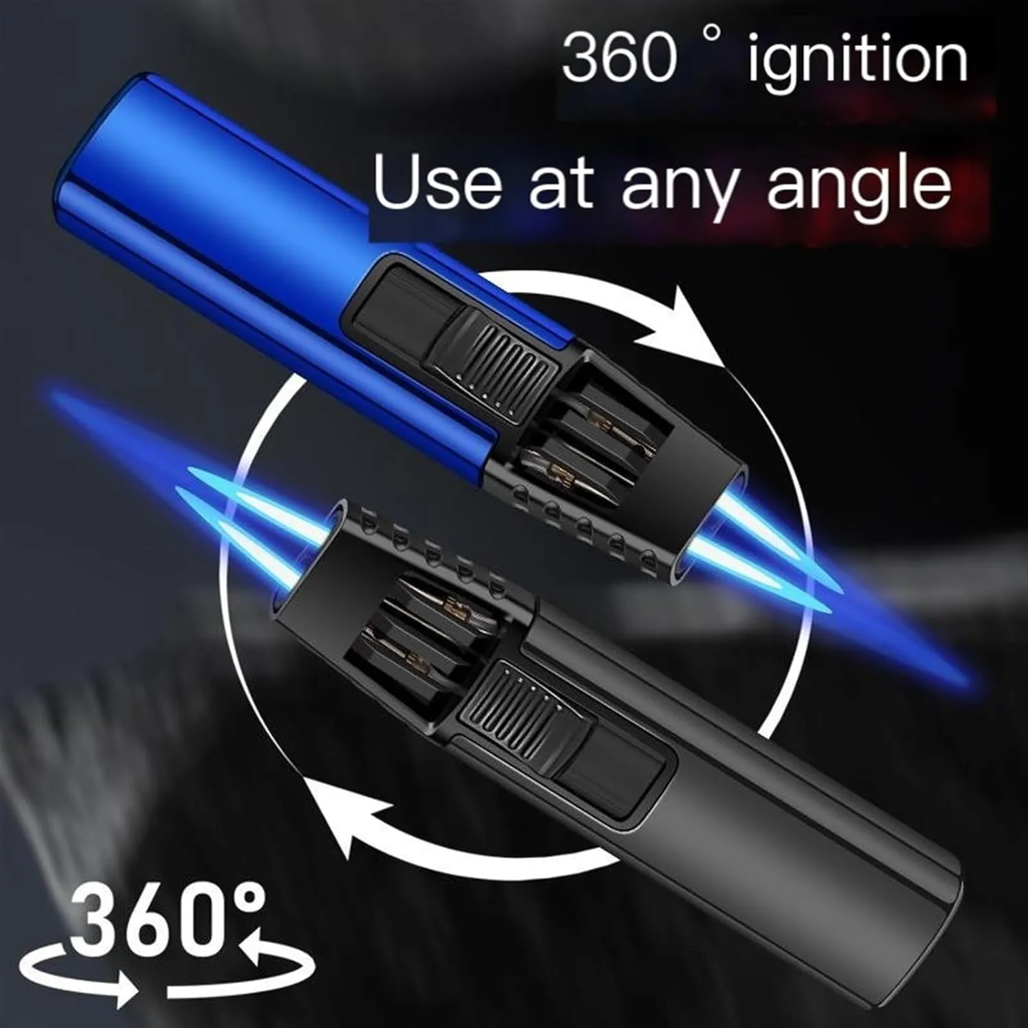 2pcs Torch Lighter, Adjustable Double Jet Flame Refillable Butane Fuel Lighter Windproof Lighter for Grill BBQ Gas Fireplace Fire Camping (Butane Gas Not Included) (Color : Black Gold)