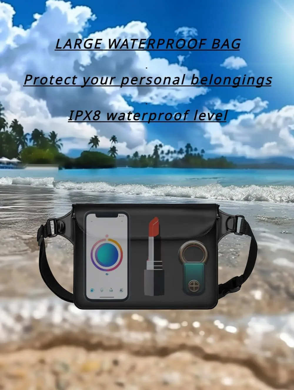 3-Pack Waterproof Bag with Adjustable Waistband and Touch Sensitive Screen, Keeping Your Phone and Valuables Dry, Perfect for Drifting, Swimming, Kayaking, Rowing, Fishing… (Black White Bule)