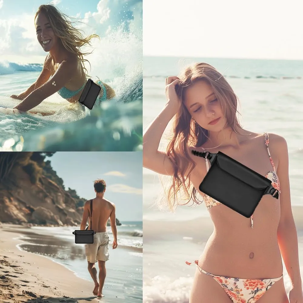 3-Pack Waterproof Bag with Adjustable Waistband and Touch Sensitive Screen, Keeping Your Phone and Valuables Dry, Perfect for Drifting, Swimming, Kayaking, Rowing, Fishing… (Black White Bule)