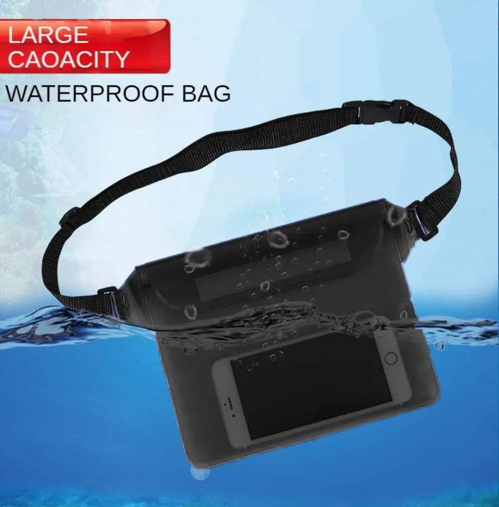 3-Pack Waterproof Bag with Adjustable Waistband and Touch Sensitive Screen, Keeping Your Phone and Valuables Dry, Perfect for Drifting, Swimming, Kayaking, Rowing, Fishing… (Black White Bule)