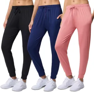 3 Pack: Women's Ultra-Soft Silky Dry Fit Lounge Joggers Lightweight Dry-Fit Pants with Pockets (Available in Plus)