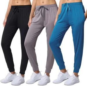3 Pack: Women's Ultra-Soft Silky Dry Fit Lounge Joggers Lightweight Dry-Fit Pants with Pockets (Available in Plus)