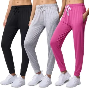 3 Pack: Women's Ultra-Soft Silky Dry Fit Lounge Joggers Lightweight Dry-Fit Pants with Pockets (Available in Plus)