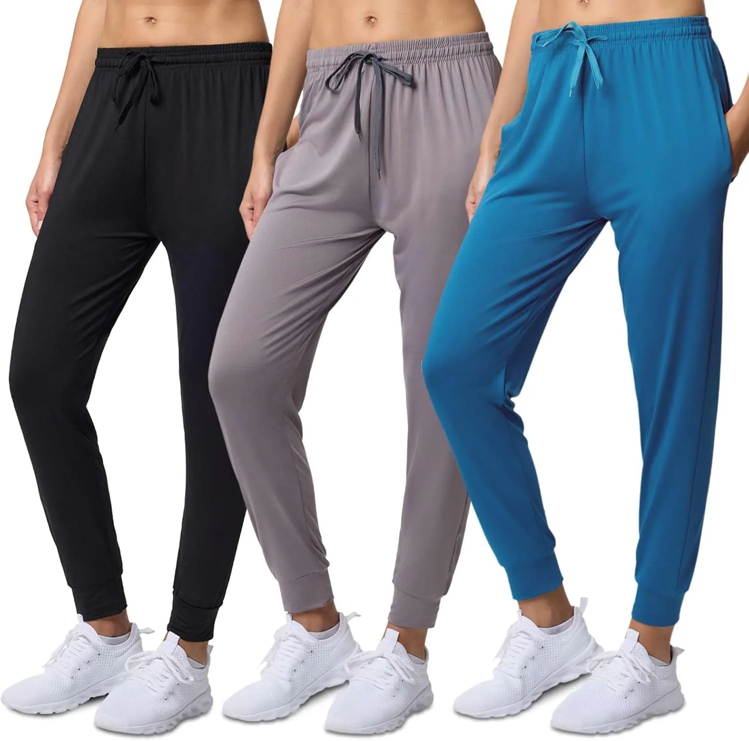3 Pack: Women's Ultra-Soft Silky Dry Fit Lounge Joggers Lightweight Dry-Fit Pants with Pockets (Available in Plus)