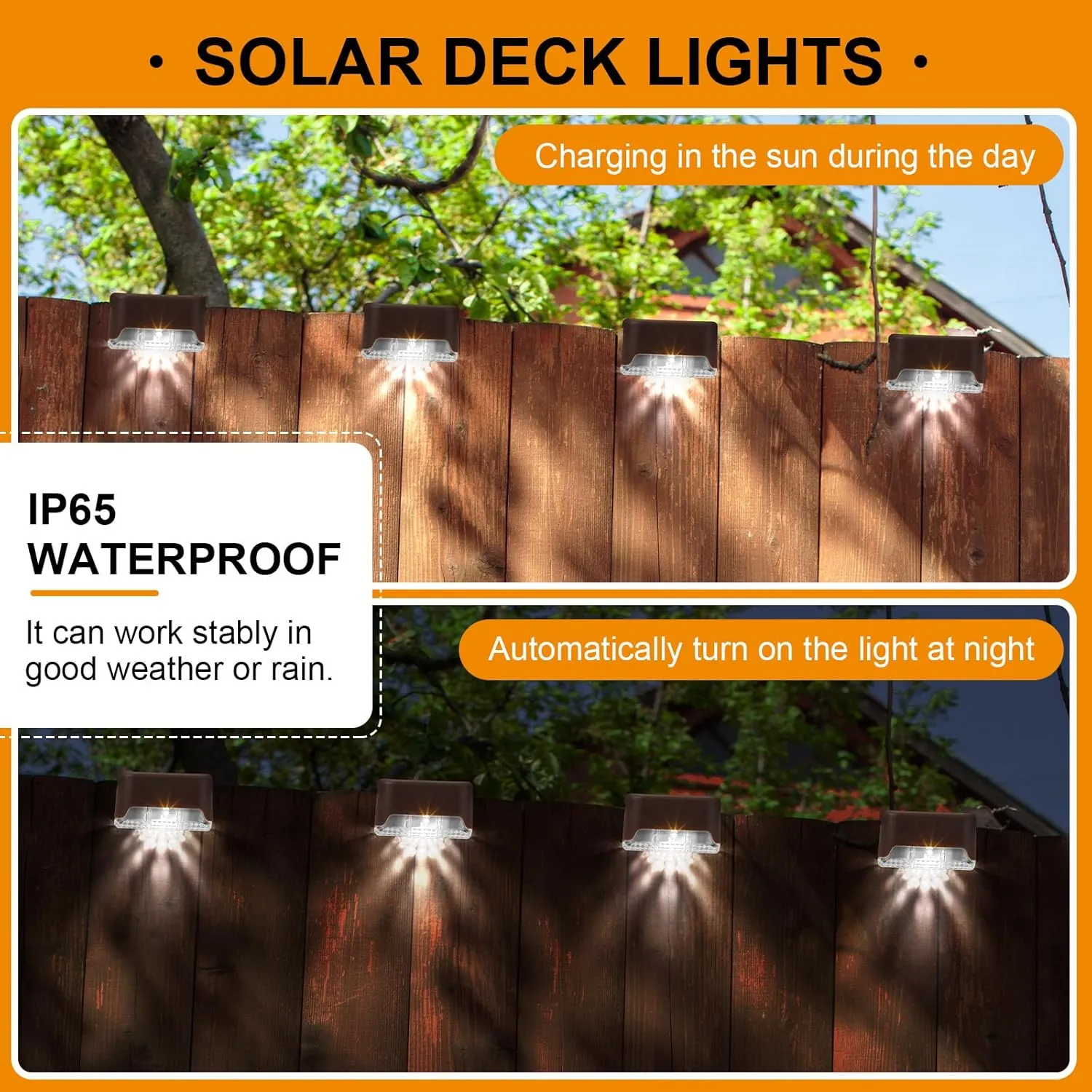 32 Pcs Solar Deck Lights Outdoor, Waterproof LED Solar Step Fence Lights for Stairs, Step, Railing, Patio, Driveway, Garden, Pathway and Yard(Brown Shell Cool White Light)