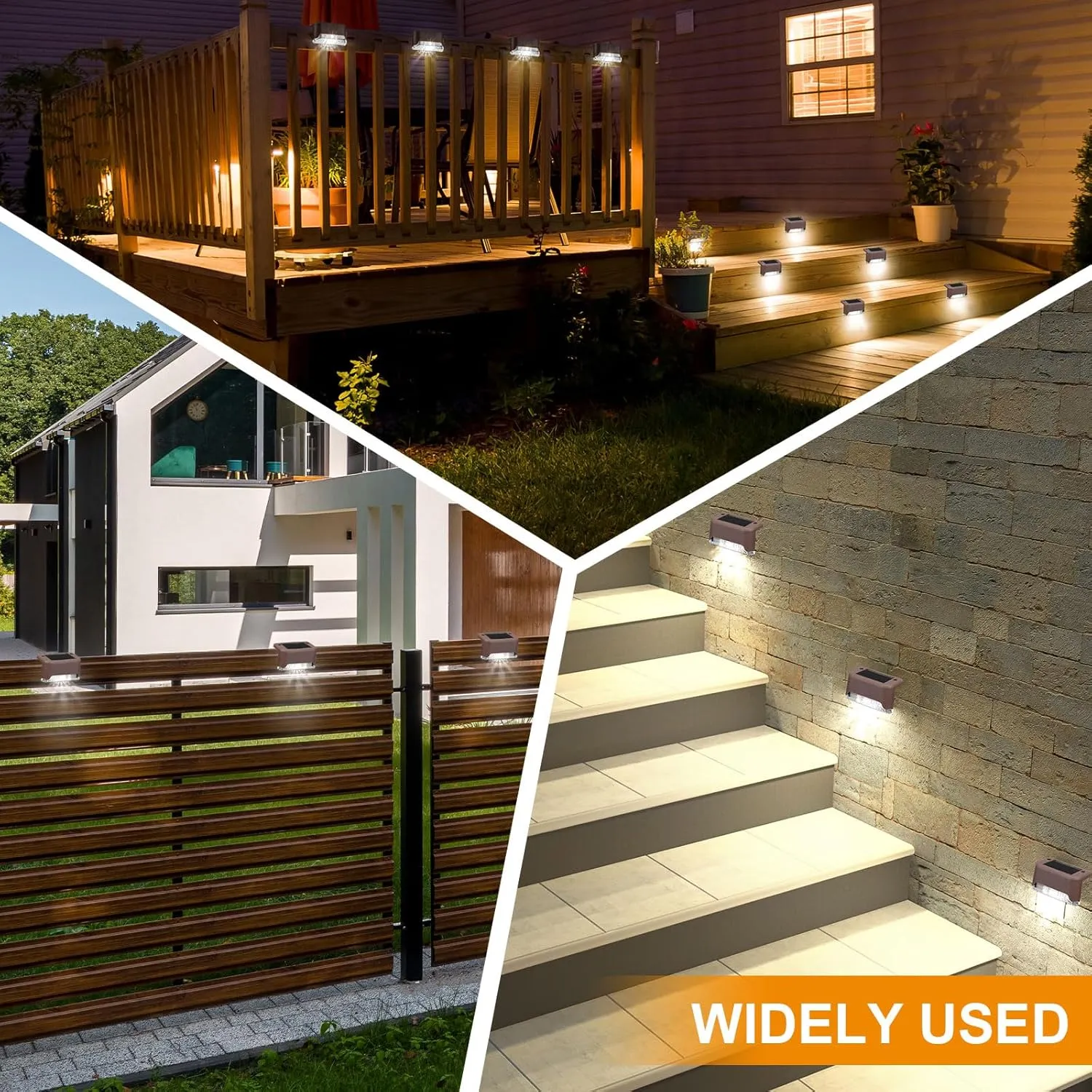 32 Pcs Solar Deck Lights Outdoor, Waterproof LED Solar Step Fence Lights for Stairs, Step, Railing, Patio, Driveway, Garden, Pathway and Yard(Brown Shell Cool White Light)