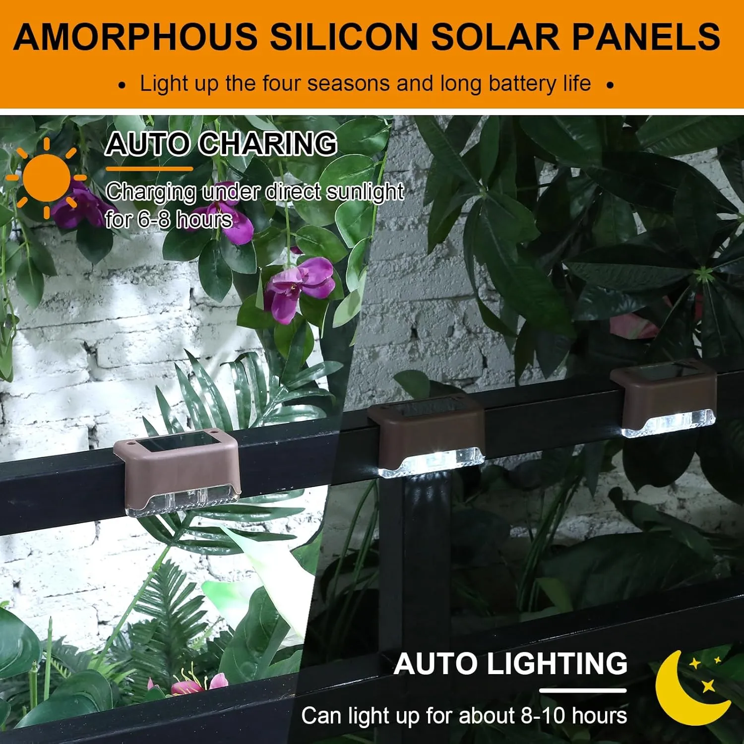 32 Pcs Solar Deck Lights Outdoor, Waterproof LED Solar Step Fence Lights for Stairs, Step, Railing, Patio, Driveway, Garden, Pathway and Yard(Brown Shell Cool White Light)