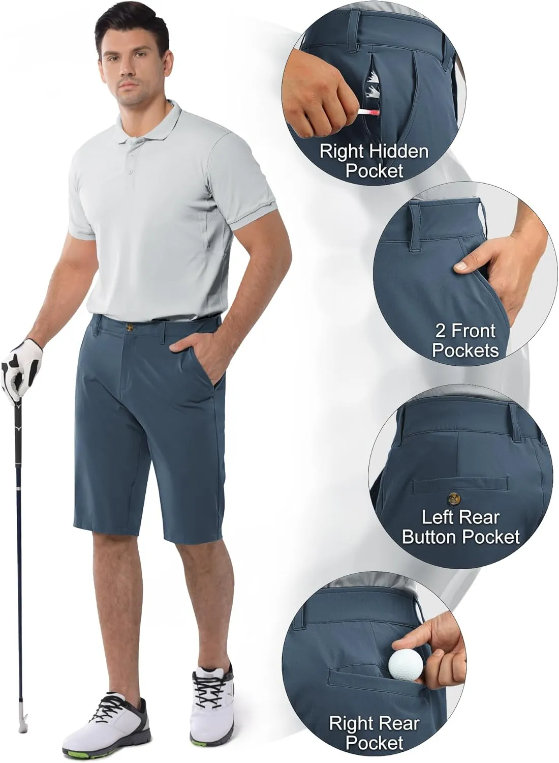 33,000ft Men's Golf Shorts Dry Fit, Lightweight Quick Dry Golf Stretch Shorts with Pockets 11" Inseam for Travel Casual