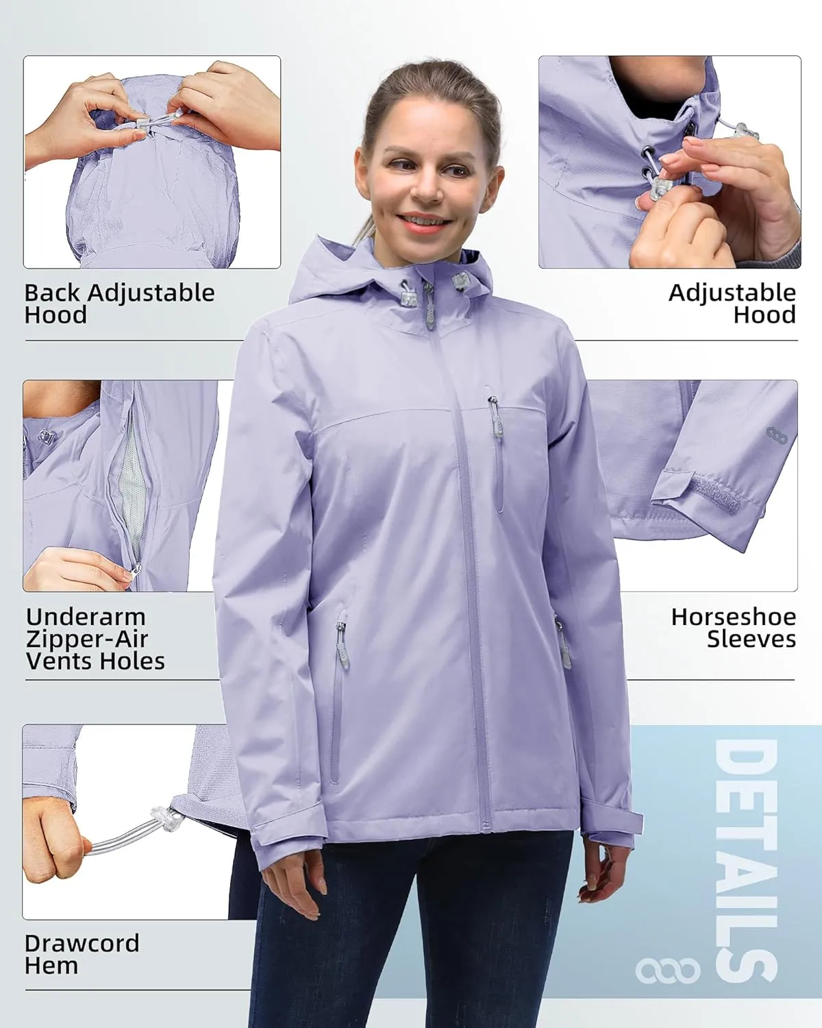 33,000ft Packable Rain Jacket Women Lightweight Waterproof Raincoat with Hood Cycling Bike Jacket Windbreaker