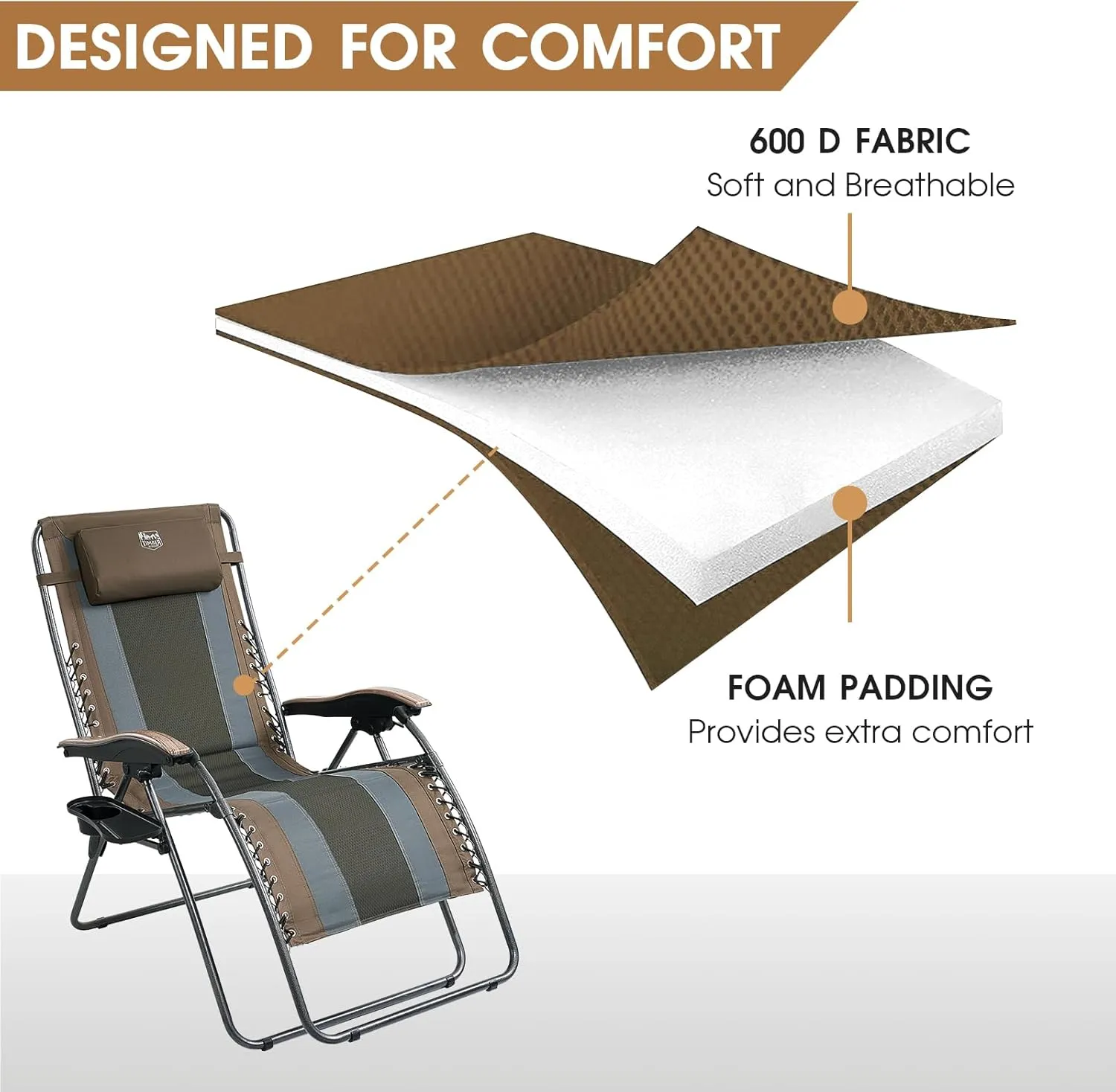 350 Cup Chair, Holder LBS, Zero Gravity RIDGE Padded, TIMBER Foldable, Priority access Reliable service Oversized
