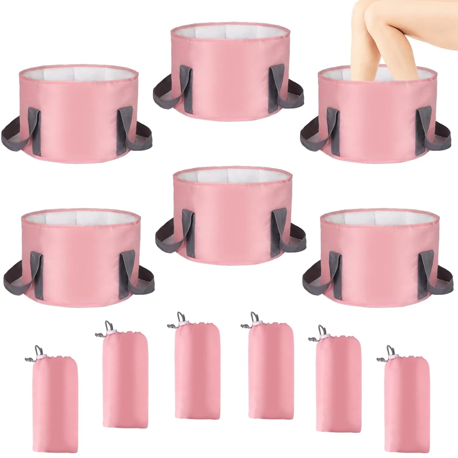 3.7 Gallons Pink Collapsible Foot Soaking Tub Portable Foot Basin for Soaking Feet Kids Foot Spa Foot Bath Soak Tub for Travel Camping Outdoor Washing（6Pcs)