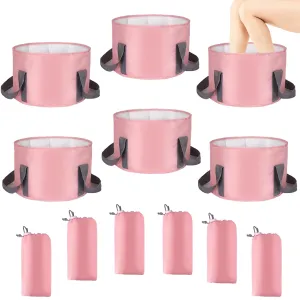 3.7 Gallons Pink Collapsible Foot Soaking Tub Portable Foot Basin for Soaking Feet Kids Foot Spa Foot Bath Soak Tub for Travel Camping Outdoor Washing（6Pcs)