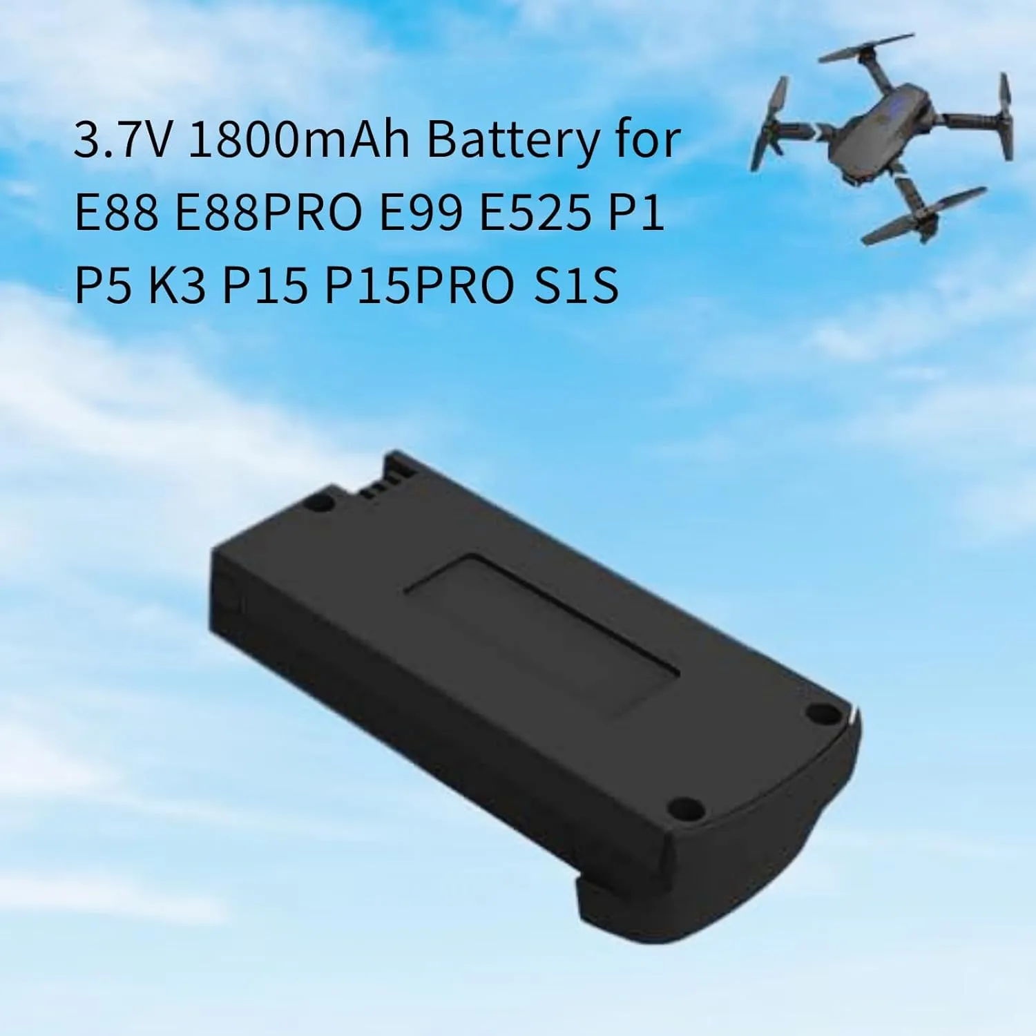 3.7V 1800mAh Rechargable Battery for E88 E88PRO E99 E99PRO E525 P5 PRO P15 P15PRO LS-S1S V88 Drone Replacement Battery Quadcopter Battery with USB Charging Cable (Black)