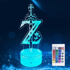 3D Night Light Legend of Zelda Sword and Zora Sign Illusion Lamp 16 Colors with Remote Bedside lamp for Boys and Girls Christmas and Birthday Present Home Decoration