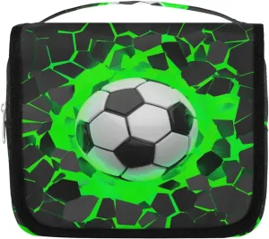 3D Soccer Hanging Travel Toiletry Bag for Kids, Women Cosmetic Organizer Makeup Bag Pouch Men Shaving Dopp Kit Shower Bag With Sturdy Hook