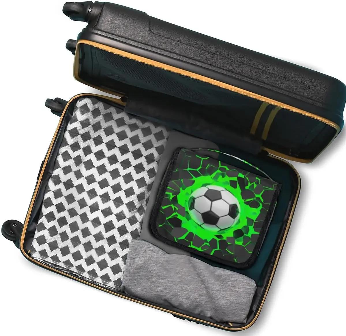 3D Soccer Hanging Travel Toiletry Bag for Kids, Women Cosmetic Organizer Makeup Bag Pouch Men Shaving Dopp Kit Shower Bag With Sturdy Hook