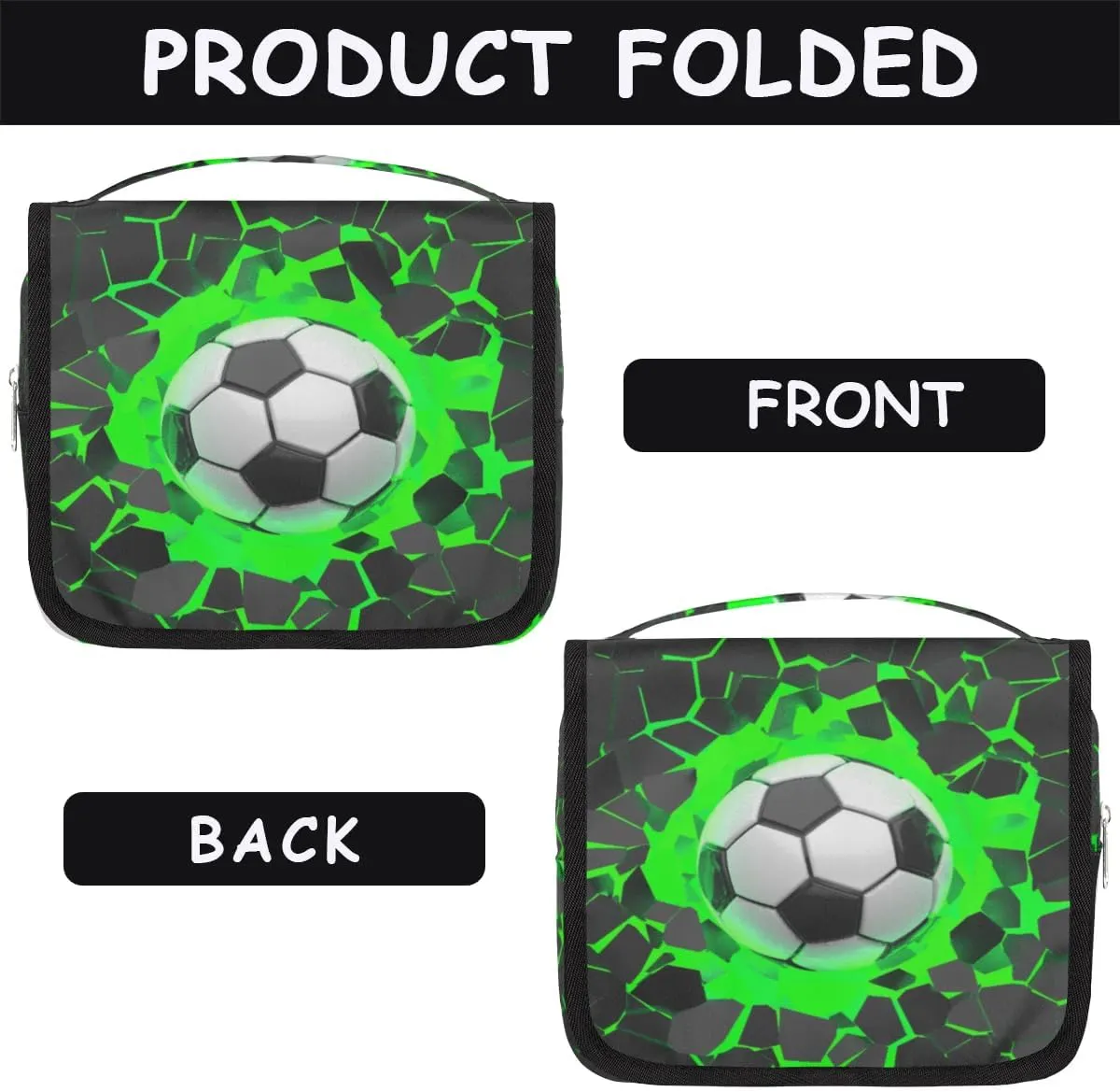 3D Soccer Hanging Travel Toiletry Bag for Kids, Women Cosmetic Organizer Makeup Bag Pouch Men Shaving Dopp Kit Shower Bag With Sturdy Hook