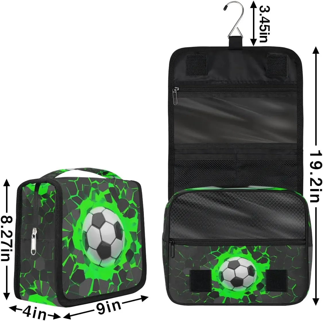 3D Soccer Hanging Travel Toiletry Bag for Kids, Women Cosmetic Organizer Makeup Bag Pouch Men Shaving Dopp Kit Shower Bag With Sturdy Hook