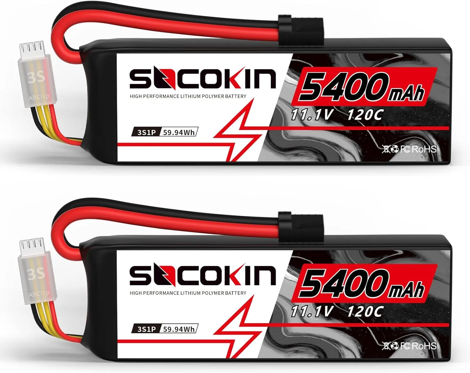 3S Lipo Battery 11.1V 3 Cell 5400mAh Lipo Batteries 120C Soft Case RC Lipo Battery with TR Plug for Arrma 1/10 Scale RC Crawler Buggy Truggy Monster Car Boat Truck Racing RC Hobby (2 Pack)