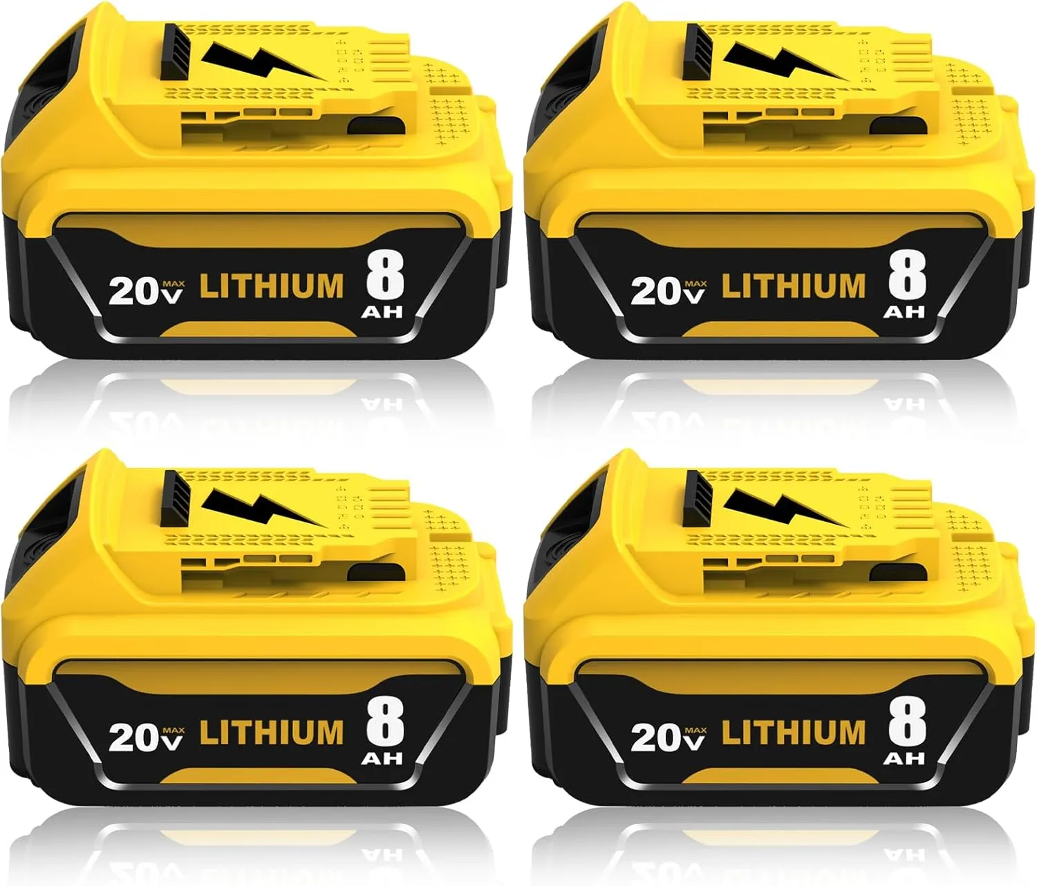 4-Pack 20V 8000mAh High Capacity Replacement for Dewalt 20V Max Battery Compatible with Dewalt 20 Volt Lithium-ion Battery DCB207 DCB206 DCB204 DCB201 DCB200 Series Power Tools (Yellow)