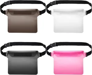 4 Pcs Waterproof Pouch with Adjustable Waist Strap, Screen Touch Waterproof Bag Waterproof Waist Pouch to Keep Your Phone and Valuables Dry for Kayaking Swimming Diving Boating Fishing Snorkeling Pool