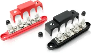 4 Post Power Distribution Block Bus Bar with Cover - Made in The USA - 250 Amp Rating - Marine, Automotive, and Solar Wiring - Set of 2 (5/16")