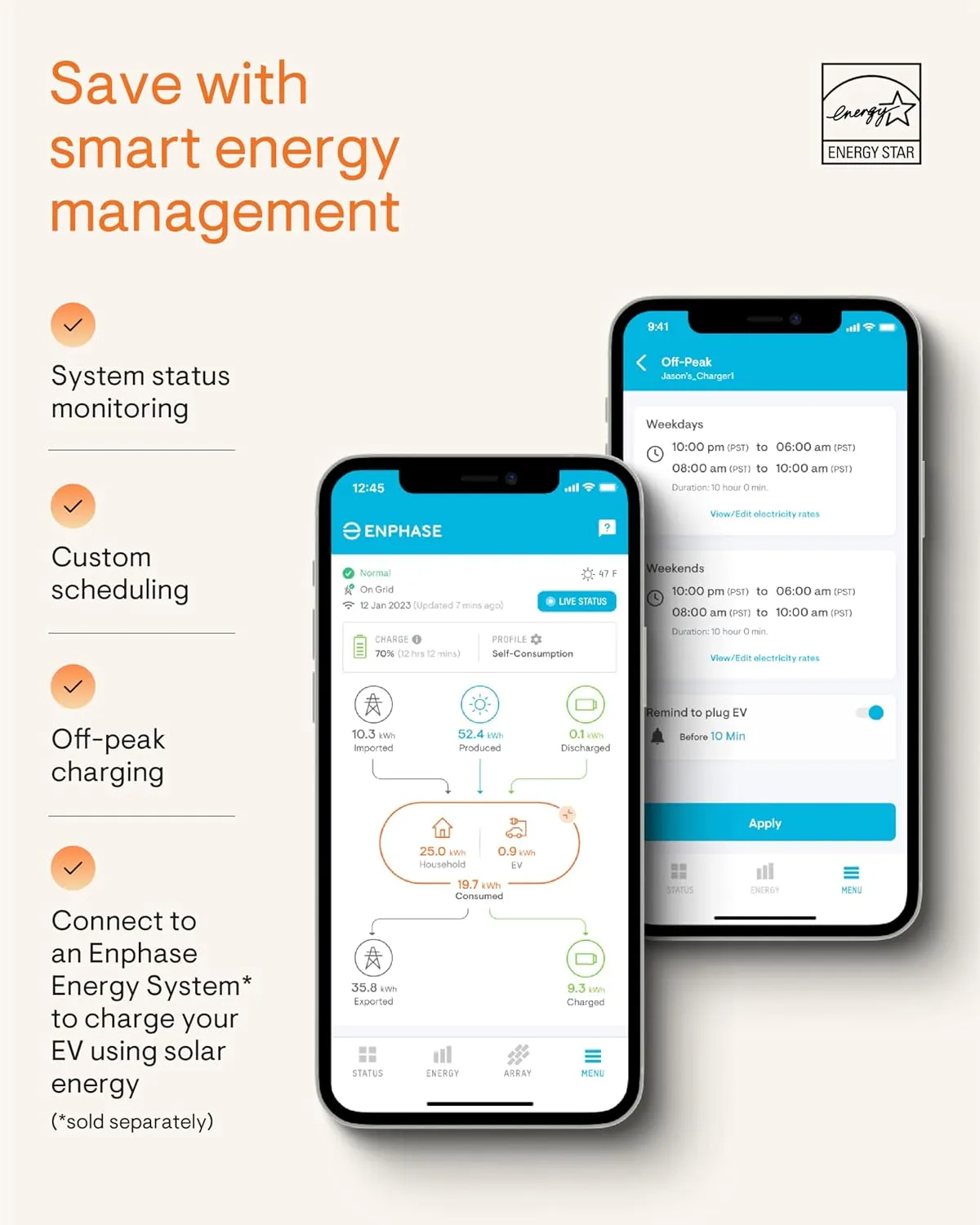 40 Amp Plug-in Smart EV Charger - Enphase IQ 50 with NEMA 14-50 Plug, 9.6kW, 240V, 5-Year Warranty, Wi-Fi Connected, Safety Certified, 25ft Cable & Ruggedized J1772 Connector