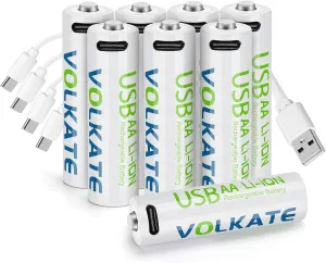 4000mWh Lithium Batteries AA Rechargeable, 8 Pack 1.5V High Capacity USB Double A Size Li-ion Battery with Charging Cable, for Blink Doorbell Camera, Toy, Game, Remote Controller, Flashlight