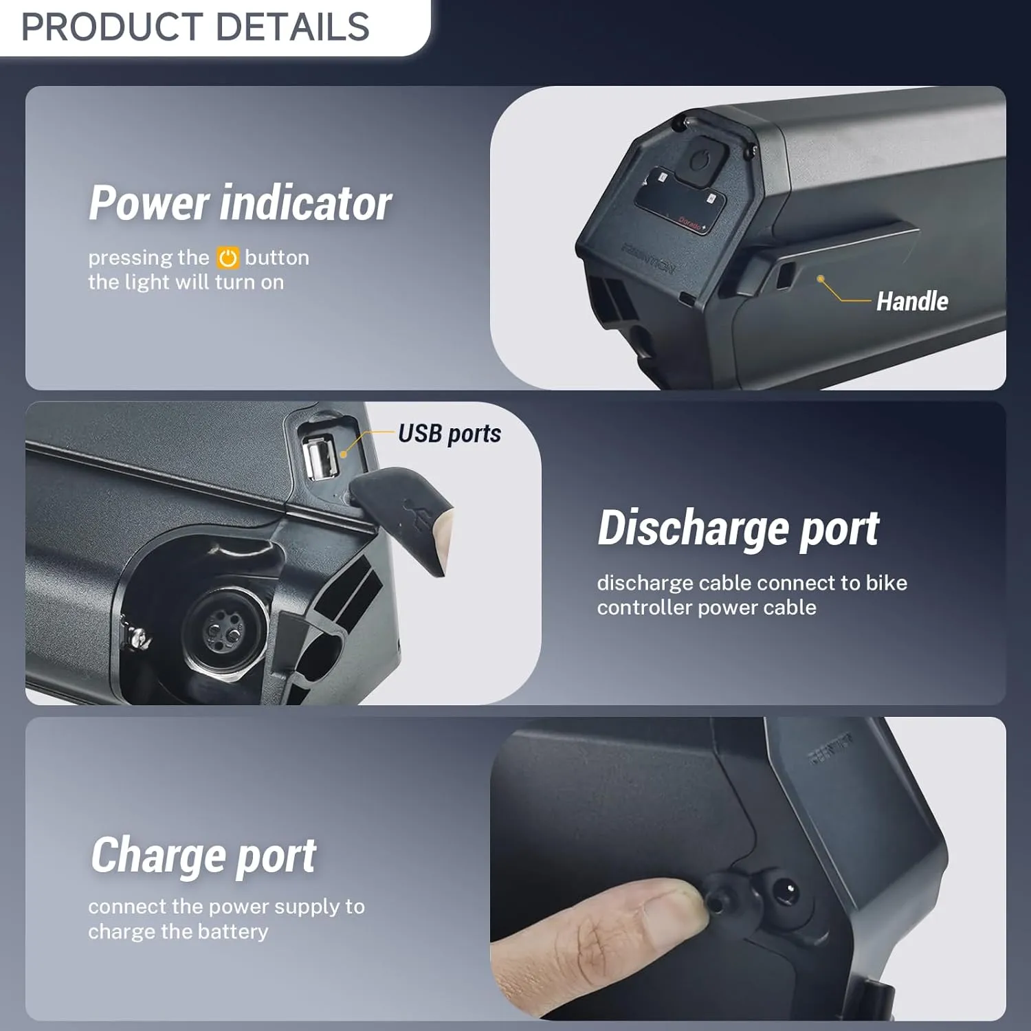 48V 17.5Ah 13Ah 14Ah Downtube Electric Bike Battery - High-Capacity Lithium ion Reention Dorado Batteries for 250W-1000W Motors with 30A BMS LED Power Indicator, USB Charging Port