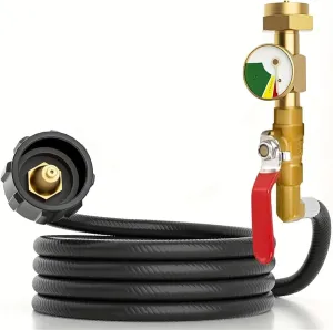 4FT Propane Adapter Refill Adapter Hose, Universal QCC1/Type 1 with Propane Gauge and on-Off Control Valve, Suitable for 1LB -20LB Propane Gas Tanks, Gas Grill and BBQ Grill