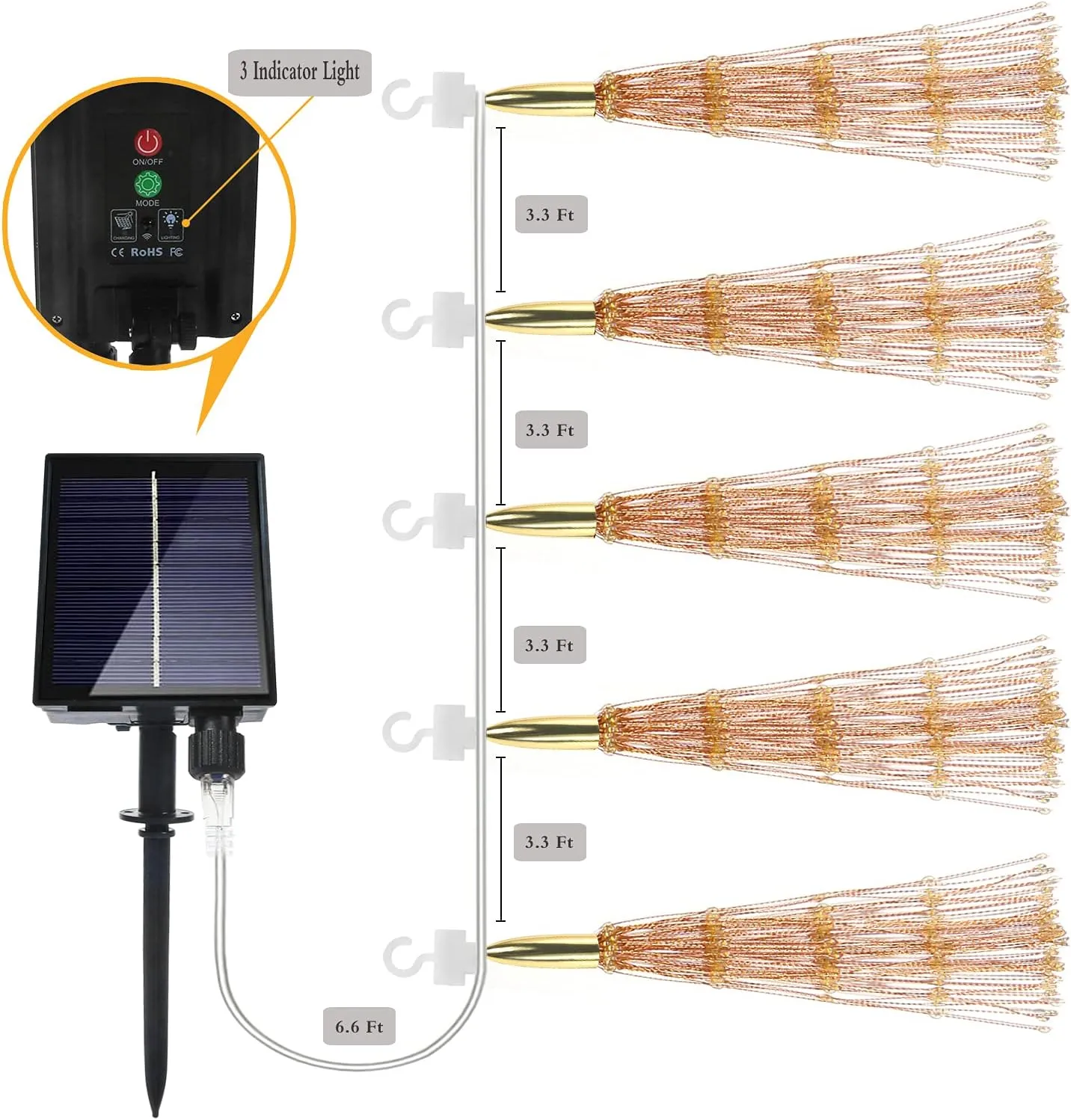 5 Pack Solar Starburst Sphere Lights,200 LED Firework Light, 8 Modes Dimmable Waterproof Hanging Fairy Light, Copper Wire Lights for Patio Parties Christmas (Warm White)
