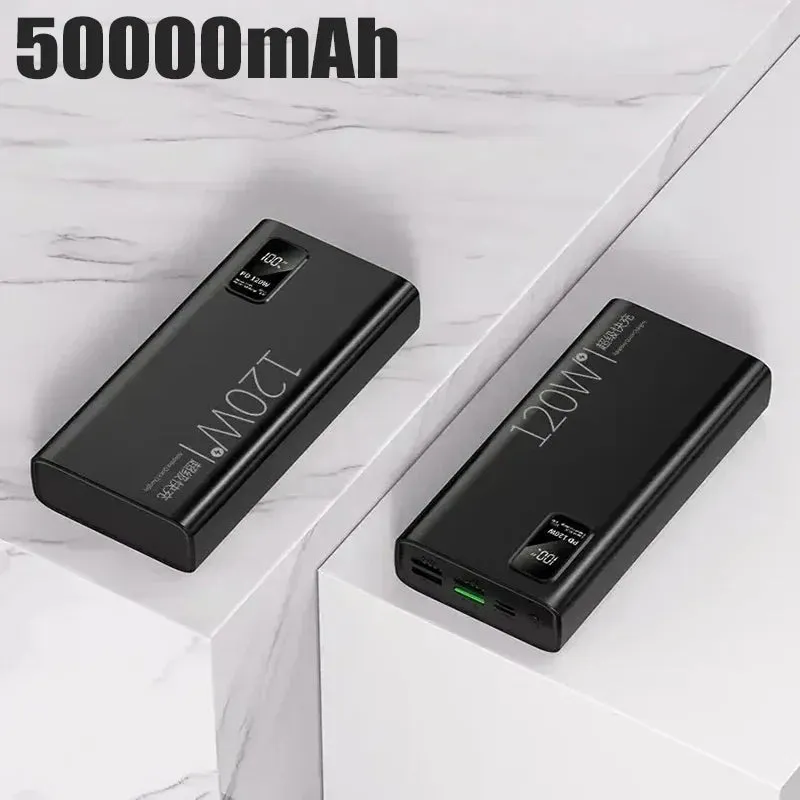 50000mAh Power Bank: Portable Battery Charger with Wireless Charging, Built-in Cables, and Solar Panel for iPhone, Xiaomi, Huawei, Samsung