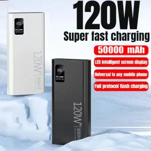50000mAh Power Bank: Portable Battery Charger with Wireless Charging, Built-in Cables, and Solar Panel for iPhone, Xiaomi, Huawei, Samsung