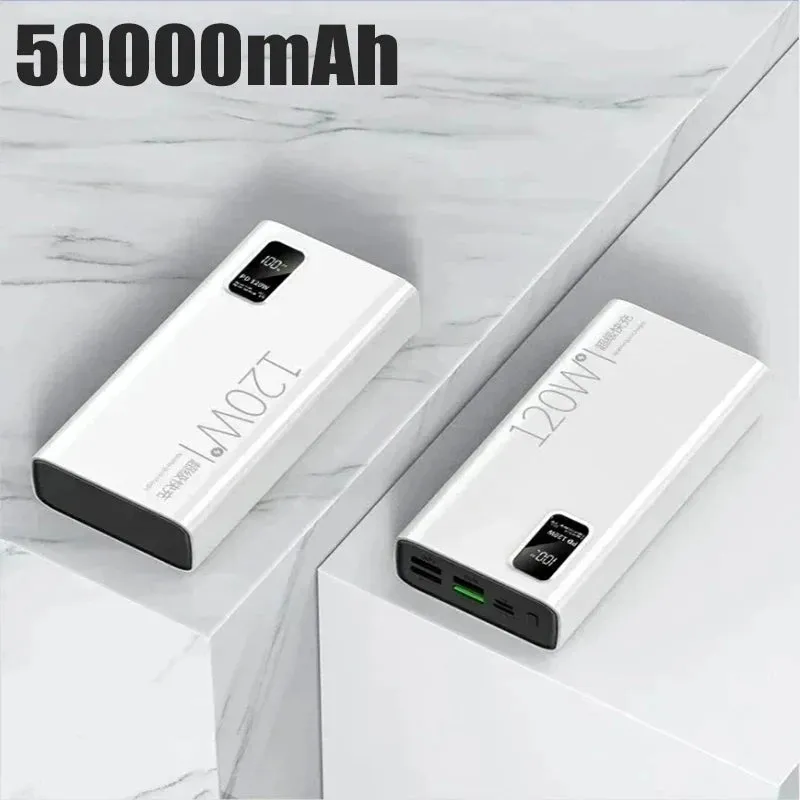 50000mAh Power Bank: Portable Battery Charger with Wireless Charging, Built-in Cables, and Solar Panel for iPhone, Xiaomi, Huawei, Samsung