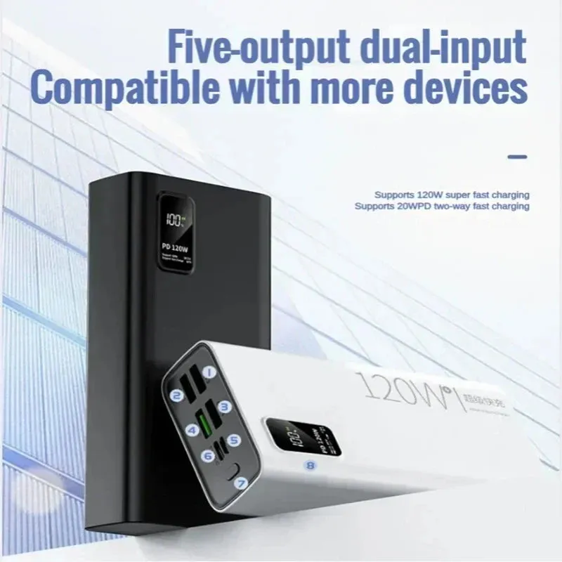 50000mAh Power Bank: Portable Battery Charger with Wireless Charging, Built-in Cables, and Solar Panel for iPhone, Xiaomi, Huawei, Samsung