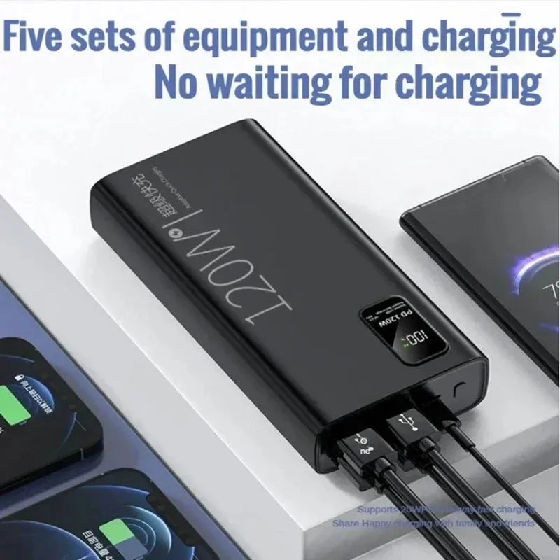 50000mAh Power Bank: Portable Battery Charger with Wireless Charging, Built-in Cables, and Solar Panel for iPhone, Xiaomi, Huawei, Samsung