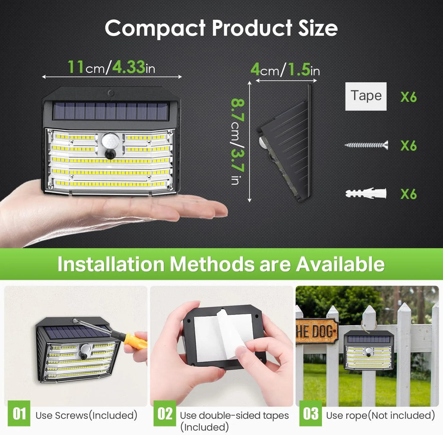 [6 Packs] Solar Motion Lights Outdoor, Ultra Bright Solar Fence Lights with Motion Sensor, IP65 Waterproof Security Lights 3 Modes, 270° Lighting Angle, Wall Lights for Deck Patio Fence Garage Door