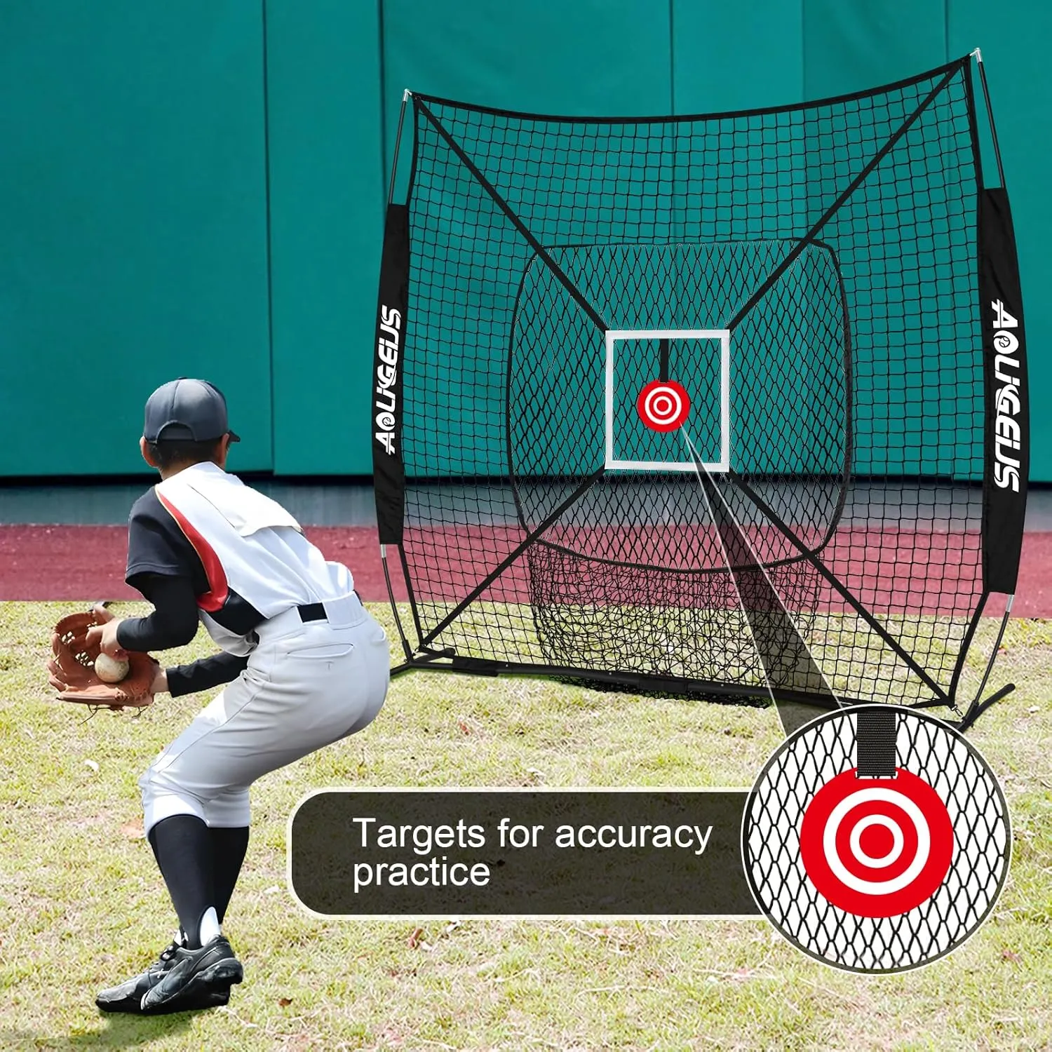 6'X6' Baseball Softball Practice Net with Batting Tee, Bonus Strike Zone Target and Bow Frame, for Hitting, Pitching, Catching