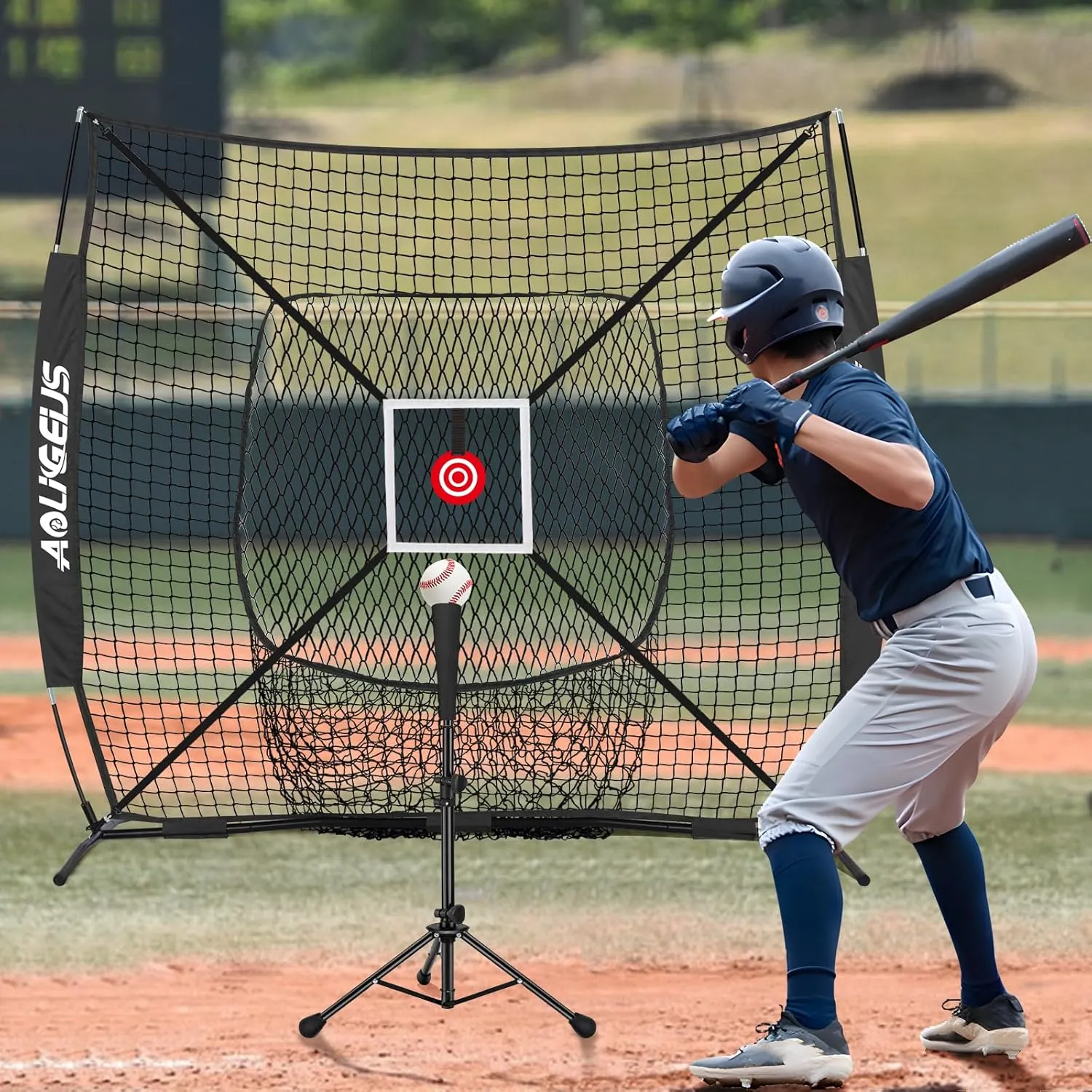 6'X6' Baseball Softball Practice Net with Batting Tee, Bonus Strike Zone Target and Bow Frame, for Hitting, Pitching, Catching