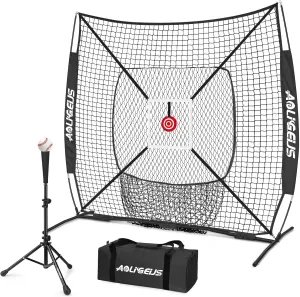 6'X6' Baseball Softball Practice Net with Batting Tee, Bonus Strike Zone Target and Bow Frame, for Hitting, Pitching, Catching