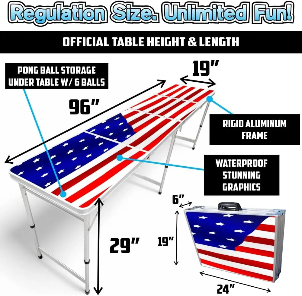 8-Foot Regulation Length Folding Table w/Optional Cup Holes, LED Lights, Custom Graphic (Choose Your Model)