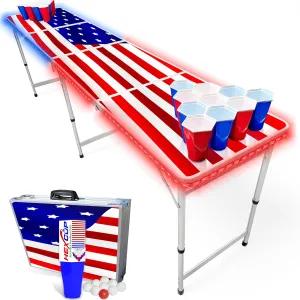 8-Foot Regulation Length Folding Table w/Optional Cup Holes, LED Lights, Custom Graphic (Choose Your Model)