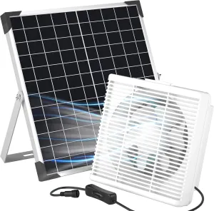 8 Inch Solar Powered Fan, 20W Solar Panel IP65 Waterproof with Solar Exhaust Fan for Greenhouse, Shed, Chicken Coop, Pet Houses