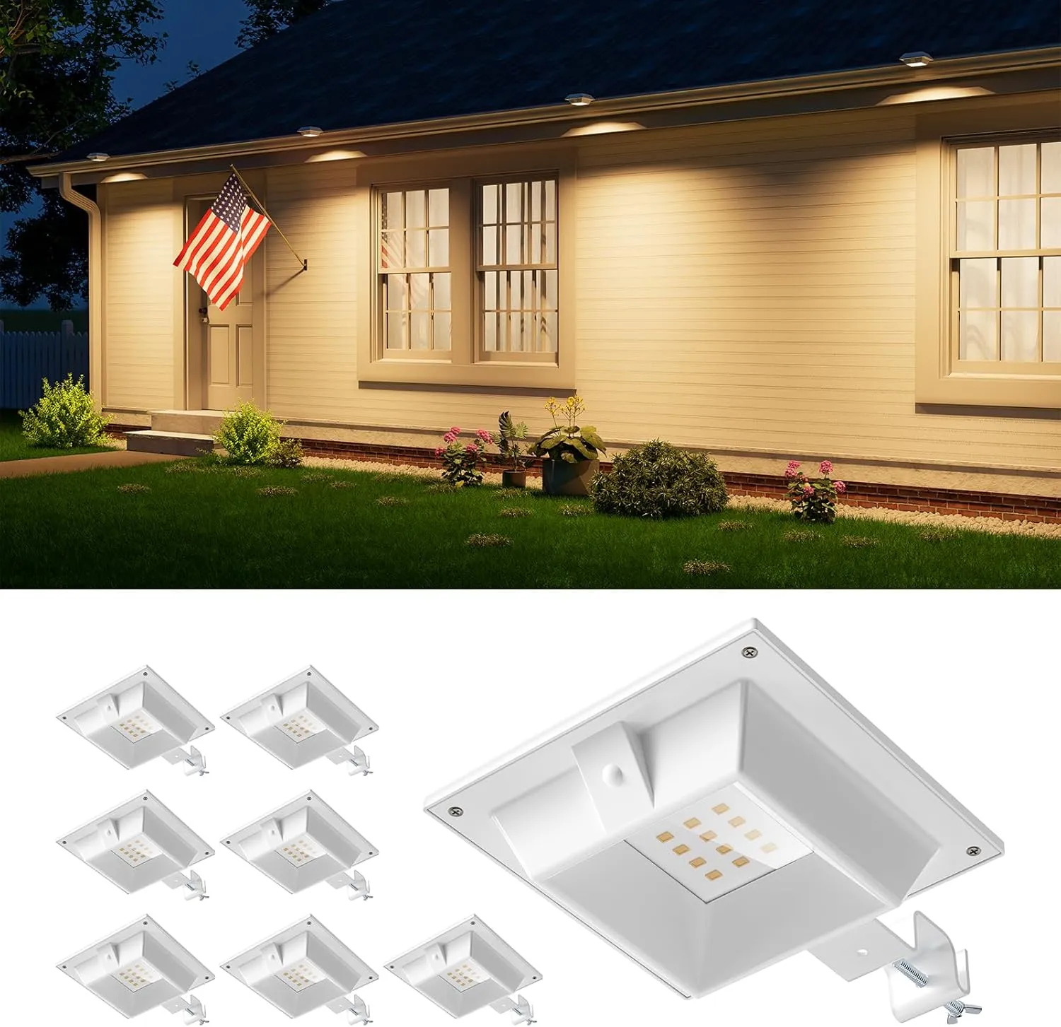 8 Pack Solar Powered Gutter Lights Outdoor Decorative Waterproof 12 LEDs Yard Lamp for Fence, Railing, Outside Wall, Deck, Garden, Path, Backyard, Walkway, Patio, No Drilling Installation (Warm White)